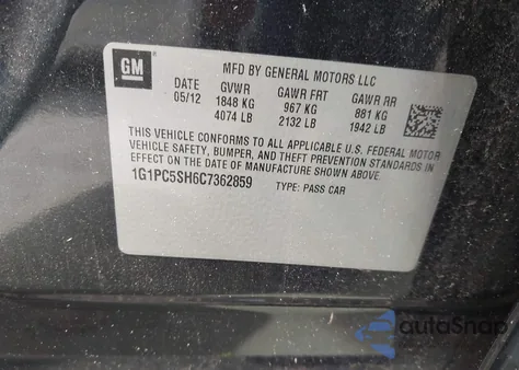2012 Chevrolet Cruze Ls from USA, damaged, VIN 1G1PC5SH6C7362859